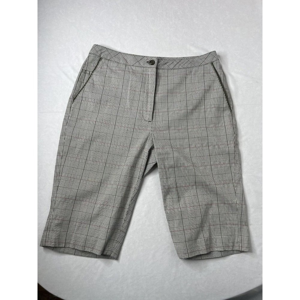 EP Pro Women's Golf Shorts Bermuda Plaid White Olive Red Size 6 12” Inseam